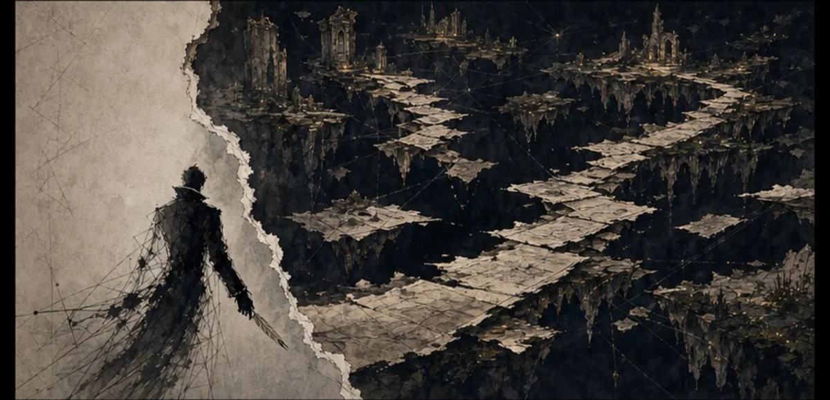 The unfinished villain breaking through the fabric of his own story.