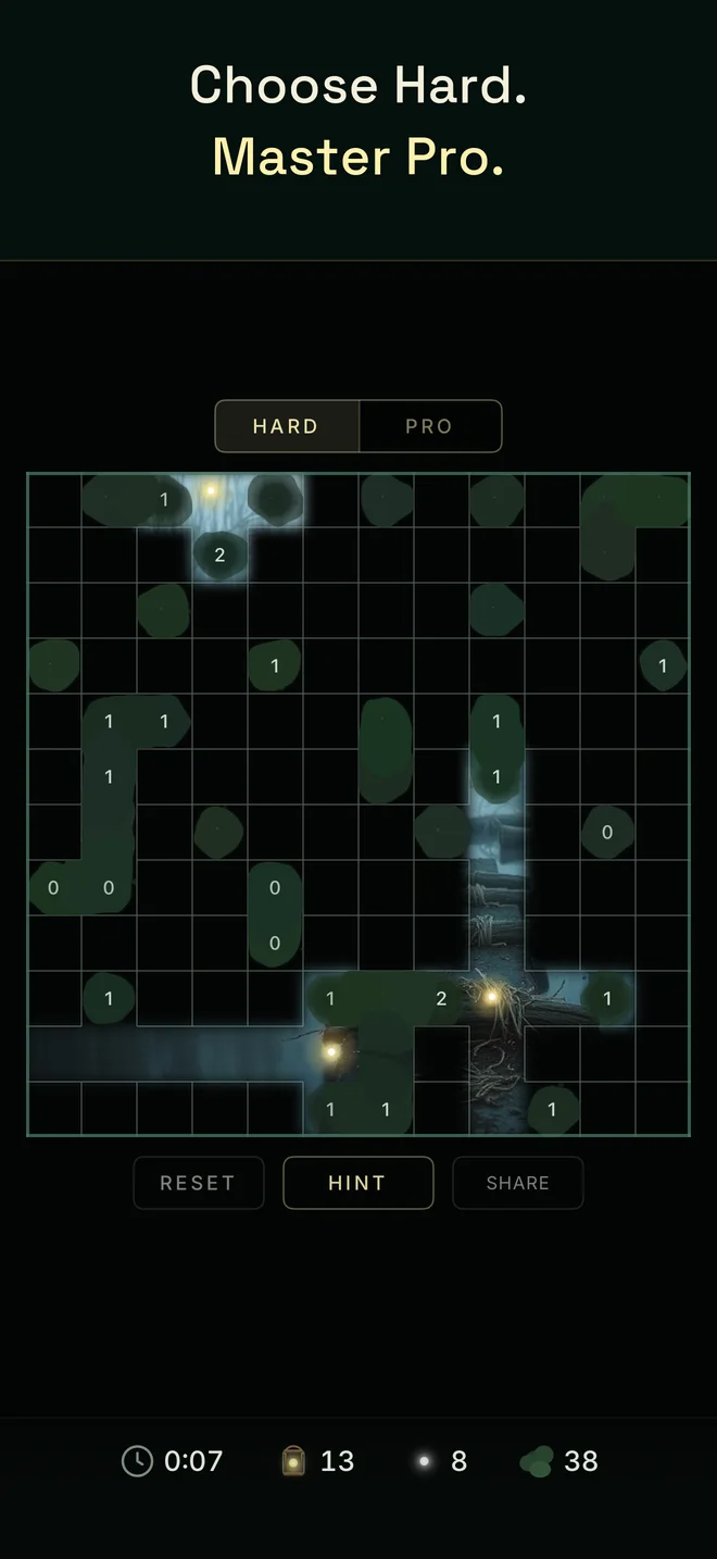 App Store screenshot: a Hard Daily Puzzle with the Pro option visible, captioned “Choose Hard. Master Pro.”